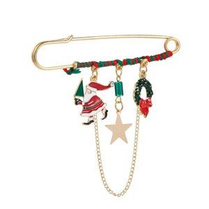 Gold Christmas Charms Kilt Collar Pin Chain